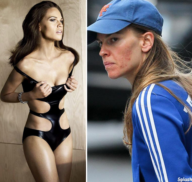 Pentru unele vedete Photoshopul e sfant. Cum arata fata lui Hilary Swank: iritata si plina de cosuri