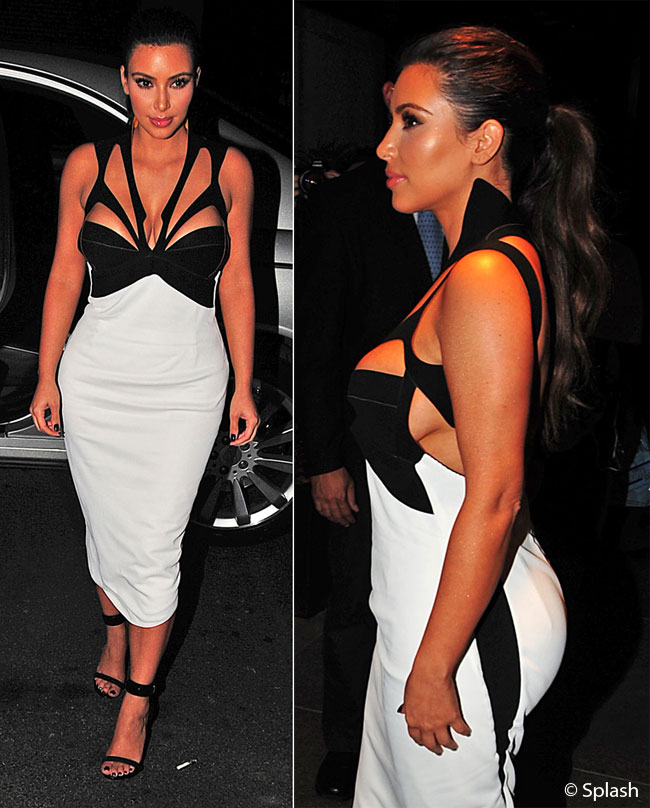 Dezastru vestimentar: Kim Kardashian, cu sanii pe afara intr-o rochie mult prea stramta