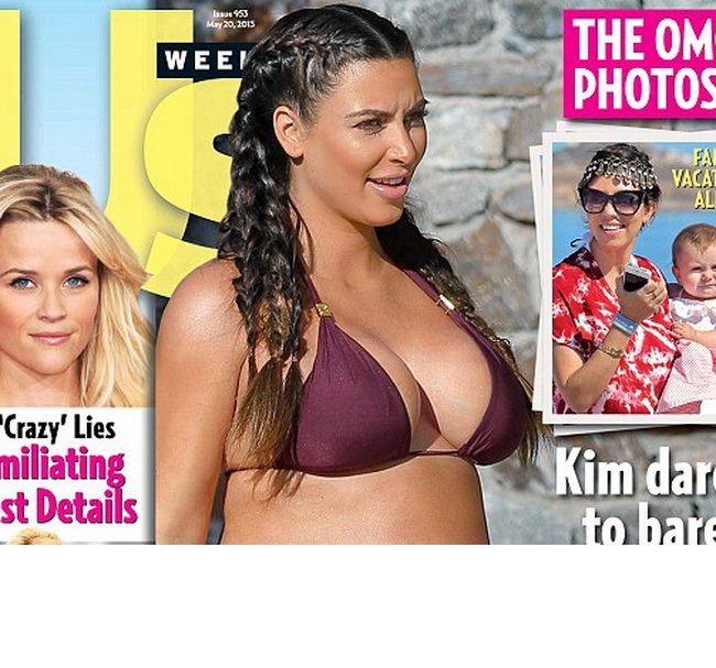 In sfarsit! Prima fotografie cu Kim Kardashian in costum de baie, insarcinata. Cat e realitate si cat e Photoshop?